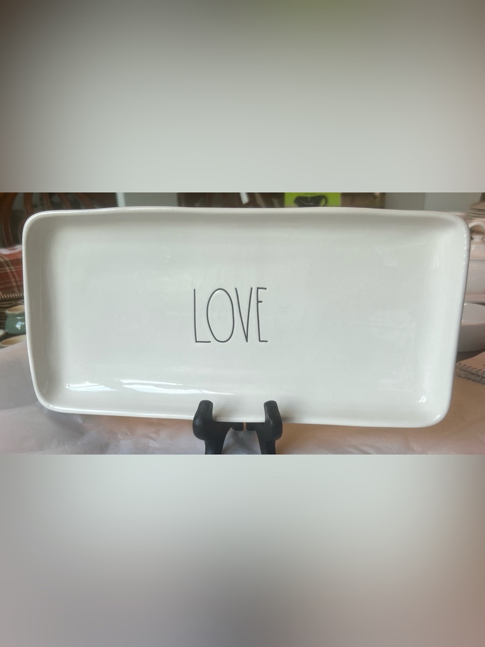 Rae Dunn “LOVE” White Ceramic Rectangle 14” Tray Glossy Pottery Finish